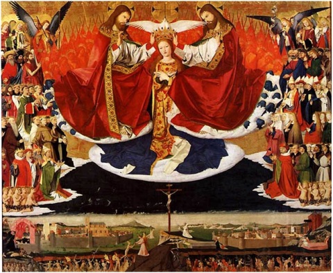 Enguerrand Quarton. Le Couronnement de la Vierge par la Trinité. 1453.   Chartreuse de Villeneuve-lès-Avignon. Musée Pierre de Luxembourg. 